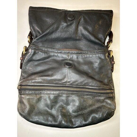 Vintage FOSSIL Explorer Foldover Leather Black&Brown Versatile Shoulder Bag EUC - Picture 9 of 12